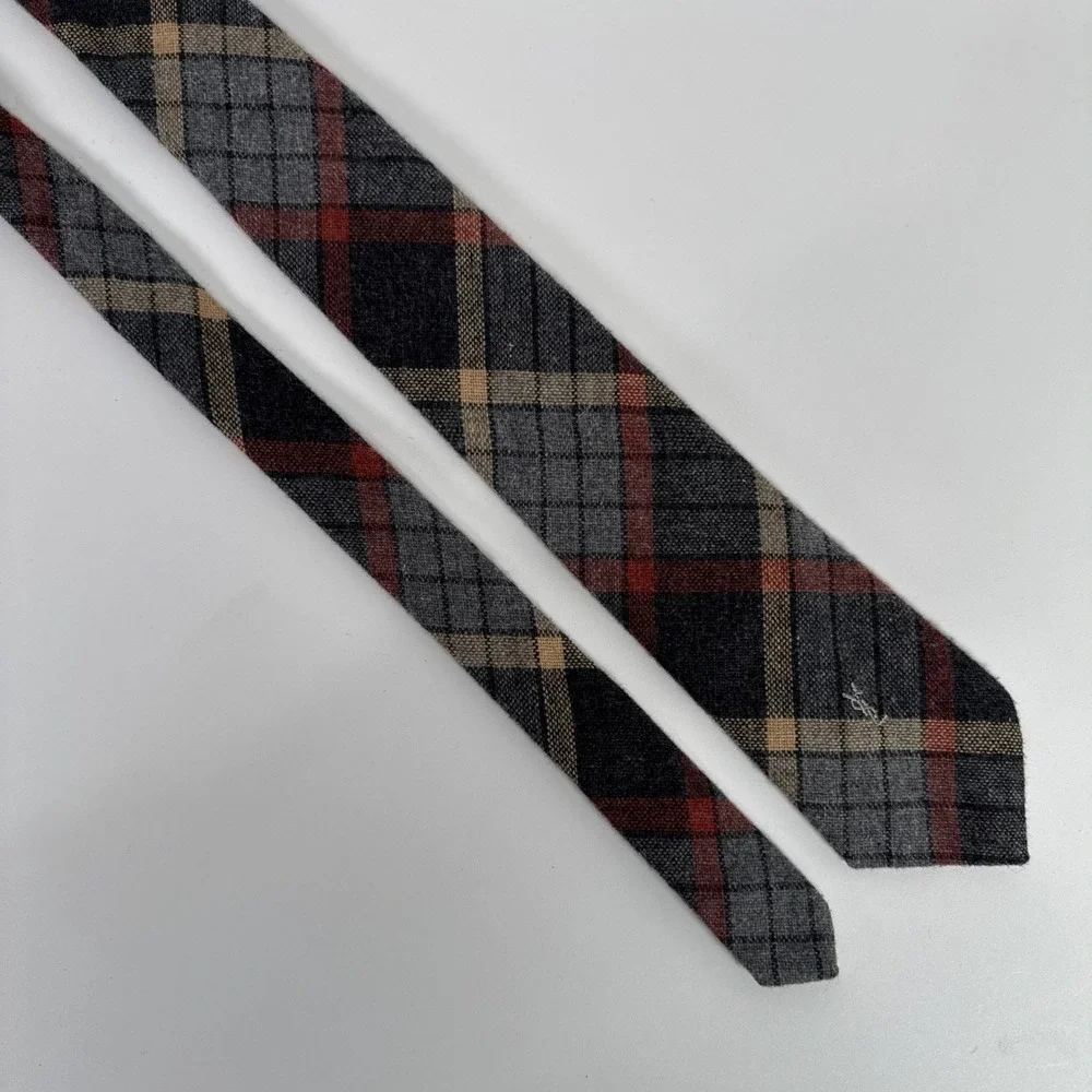 Lot of 2 Vtg Yves‎ Saint Laurent Heather Mist Plaid Wool Blend Ties Men 56